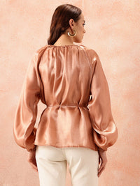 all about you Puff Sleeves Waist Tie-Up Top