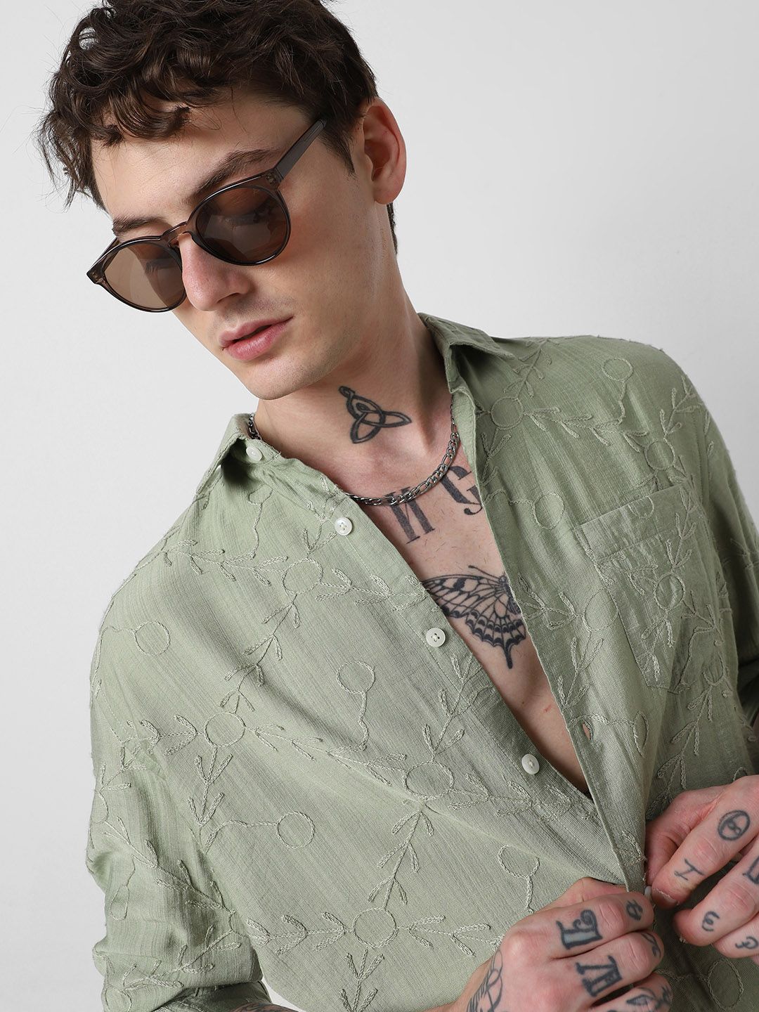 VASTRADO Men Classic Slim Fit Embroidered Casual Shirt