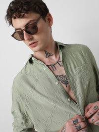 VASTRADO Men Classic Slim Fit Embroidered Casual Shirt