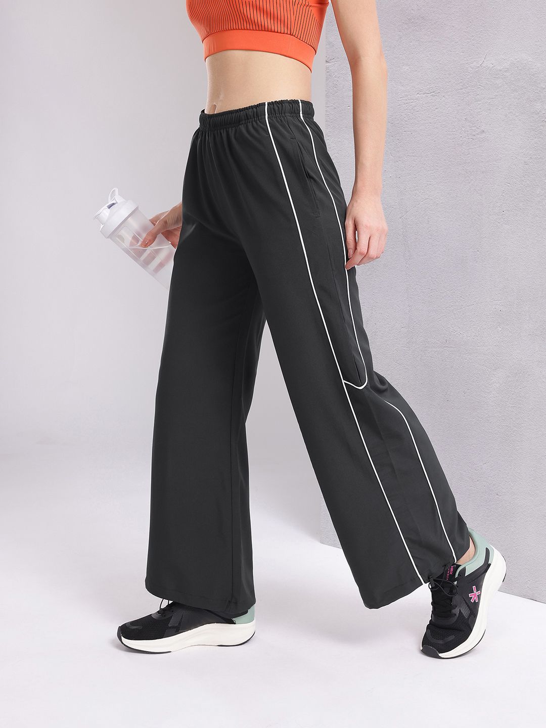 HRX by Hrithik Roshan Women Contrast Piping Rapid-Dry Flared Training Track Pants