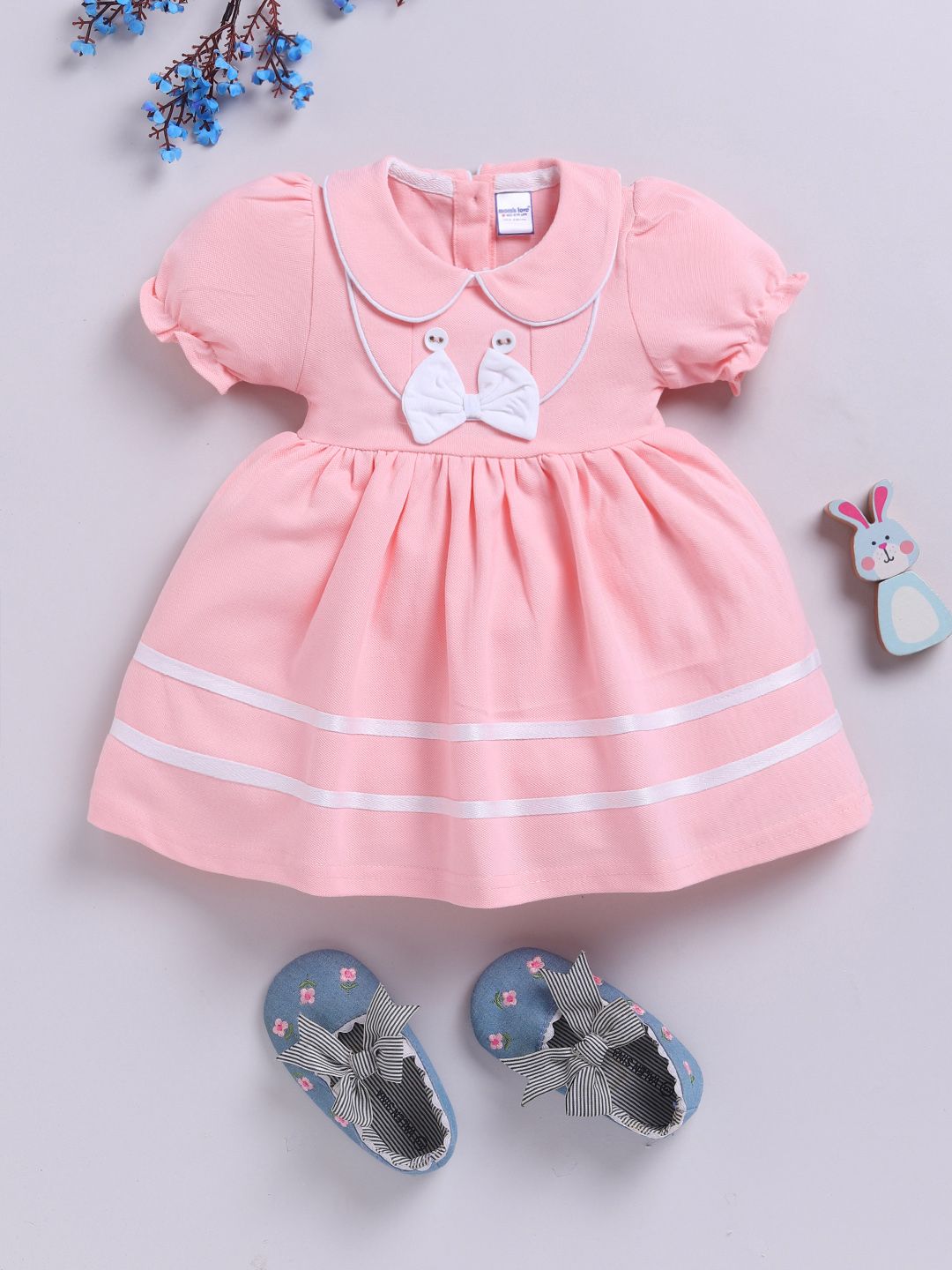 Moms Love Infant Girls Peter Pan Collar Puff Sleeve Fit & Flare Dress