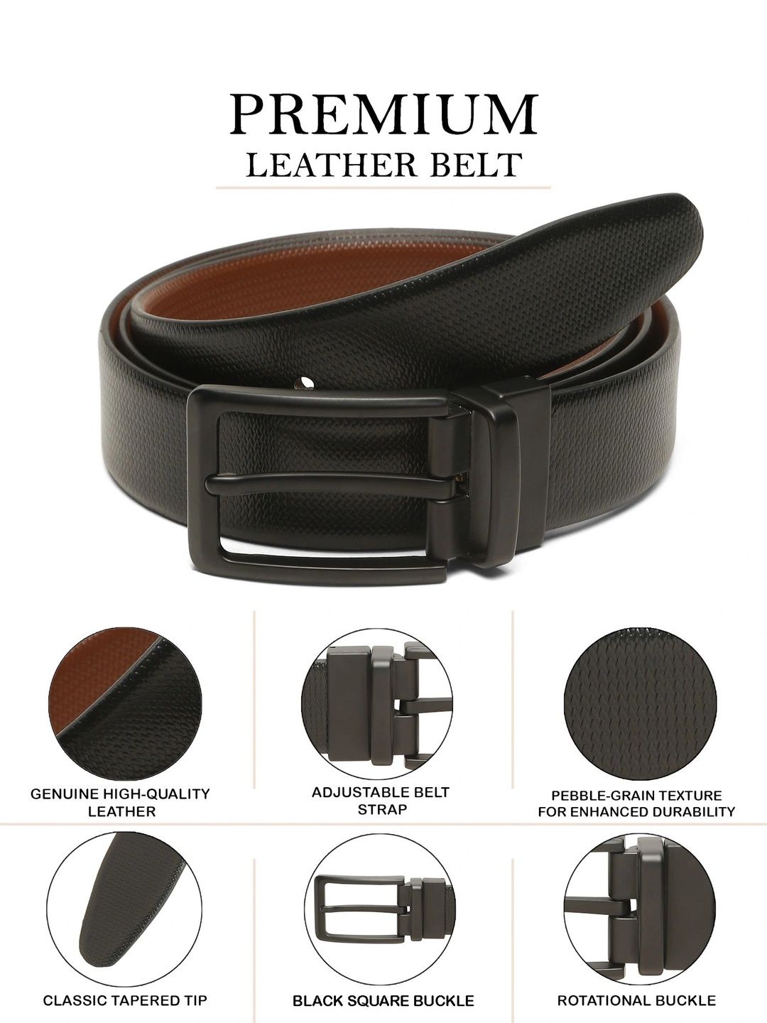 Teakwood Leathers Men Textured Leather Reversible Belt