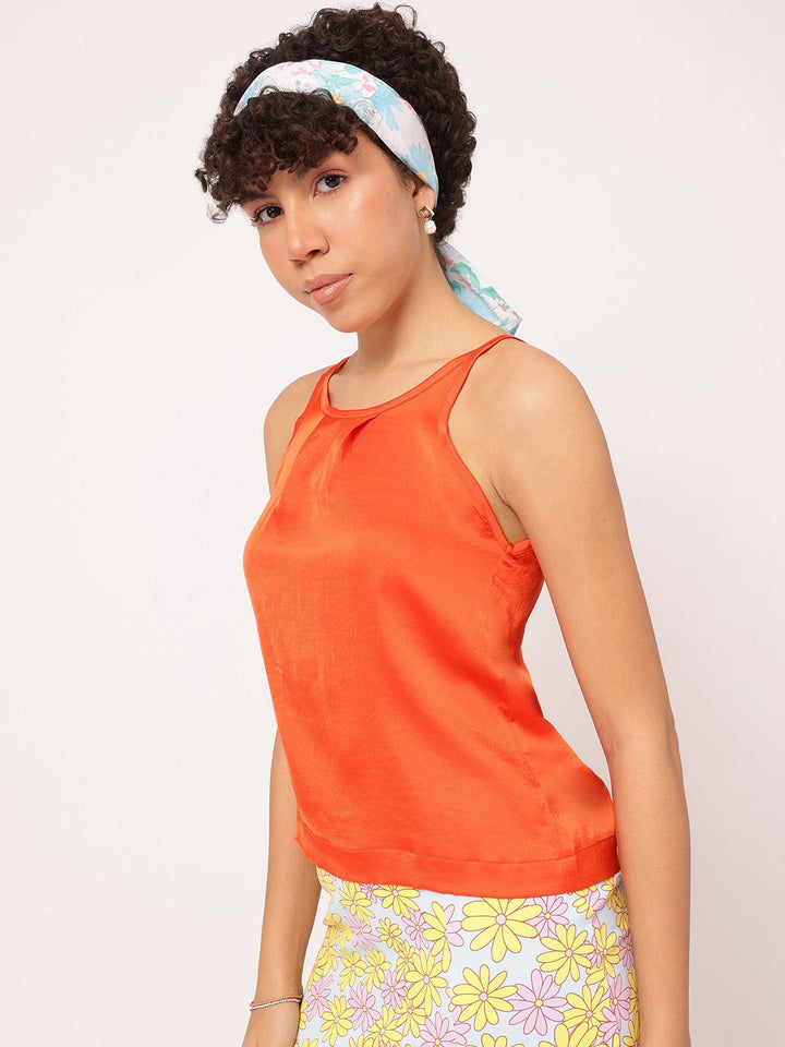 DressBerry Retro Shine Pleated Satin Strappy Top