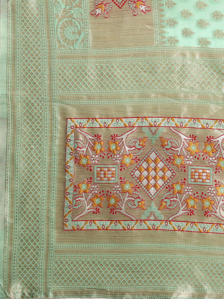 Saree mall Green & Golden Silk Cotton Woven Design Banarasi Saree