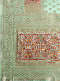 Saree mall Green & Golden Silk Cotton Woven Design Banarasi Saree