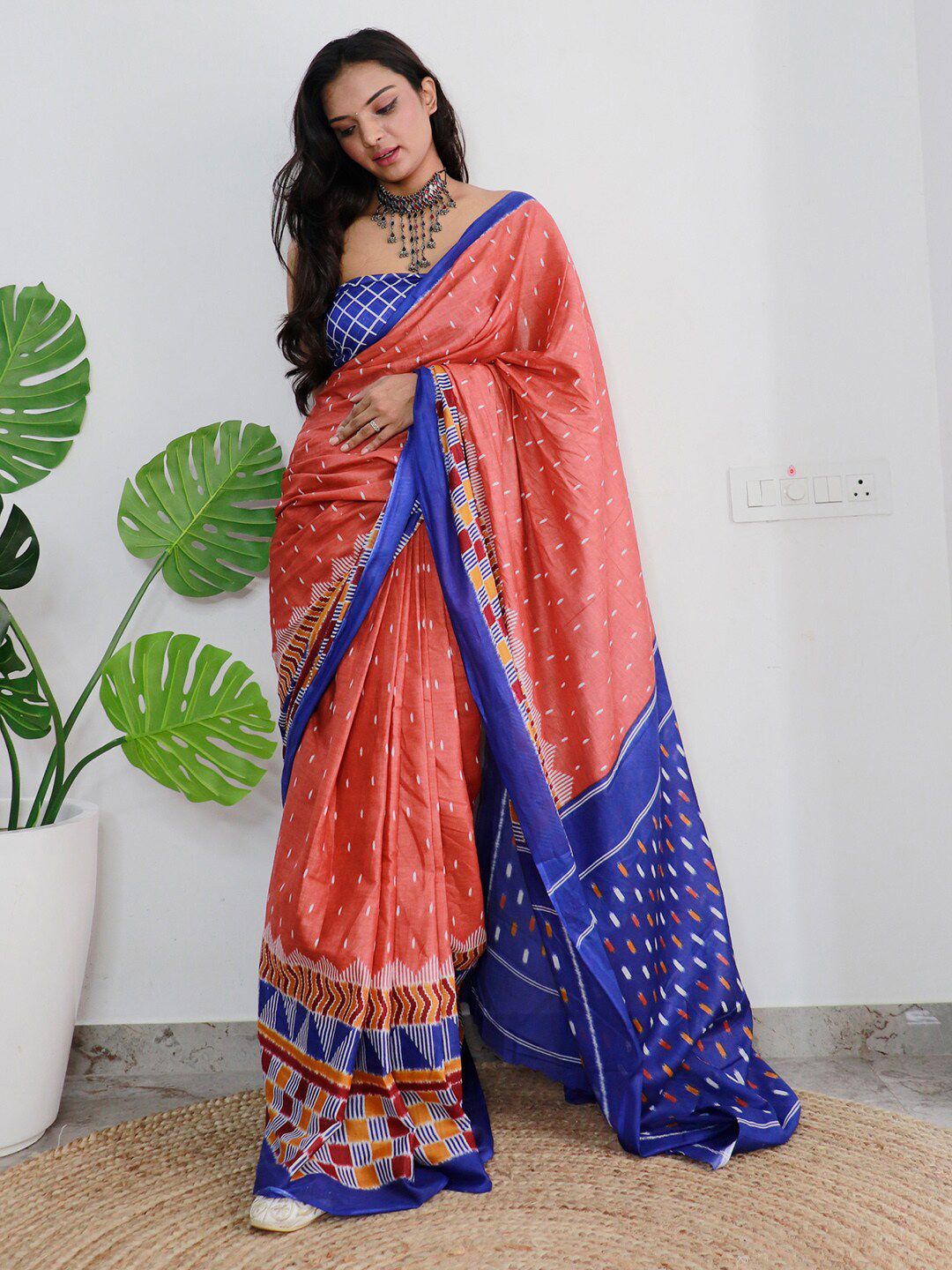 Saree mall Ethnic Motifs Poly Cotton Bagh Ready to Wear Saree