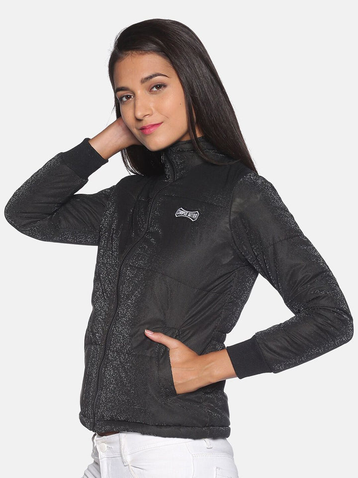 Campus Sutra Women Black Windcheater Padded Jacket