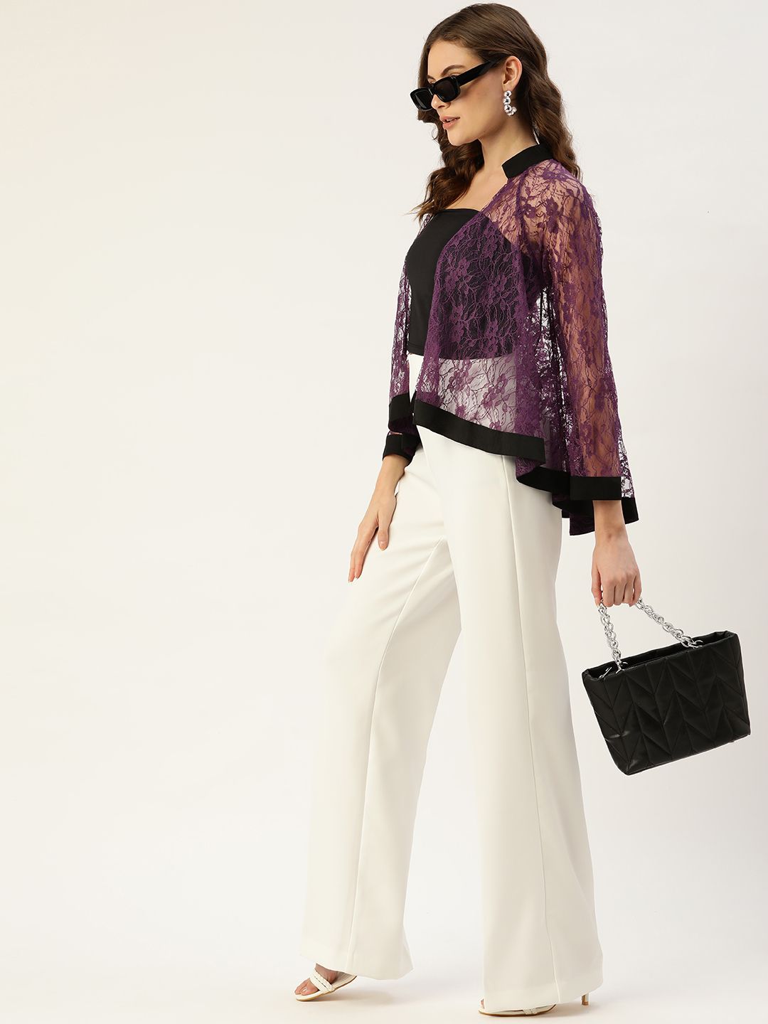 Antheaa Women Purple Laced Shrug