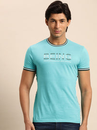 Being Human Men Blue Brand Logo Printed Pure Cotton T-shirt