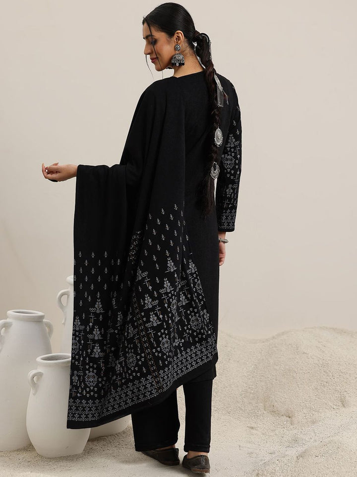 Libas Black Ethnic Motifs Woven Design Notch Neck Straight Kurta with Trousers & Dupatta