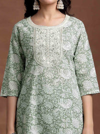 Libas Floral Printed Round Straight Pure Cotton Kurta & Sharara With Dupatta