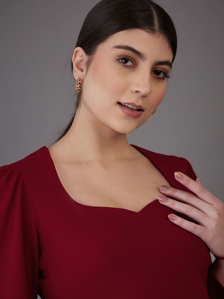 SASSAFRAS worklyf Sweetheart Neck Puff Sleeves Top With Bell Bottom Trousers