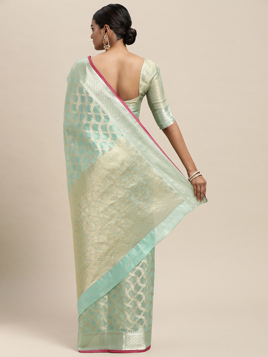 Saree mall Sea Green Silk Blend Banarasi Saree