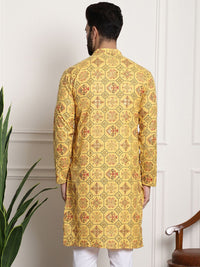 SOJANYA Men Cotton Linen Ethnic Motifs Printed Kurta