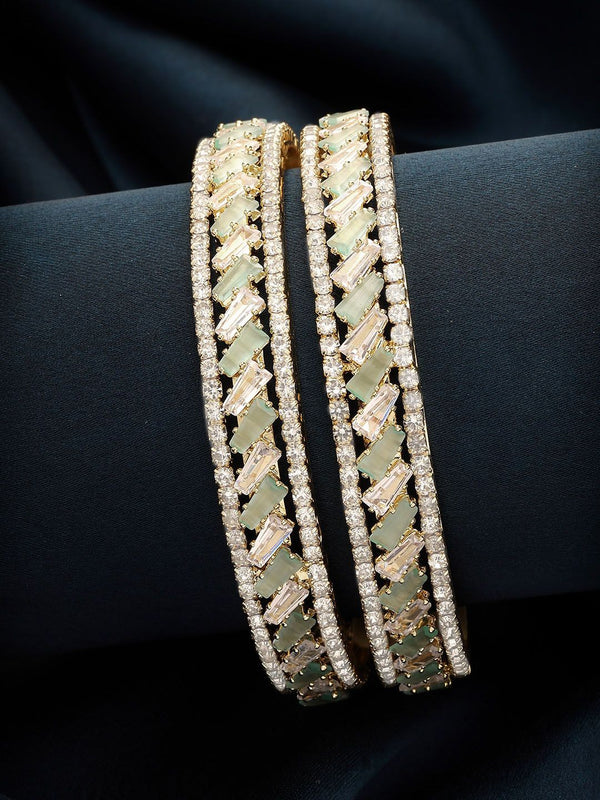 KARATCART Set Of 2 Gold Plated & AD Studded Bangles