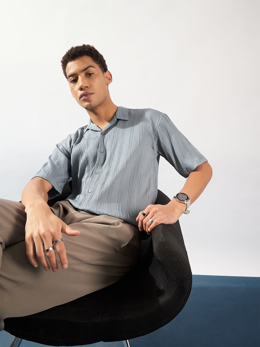 DENNISON Men Self Design Oversized Casual Shirt