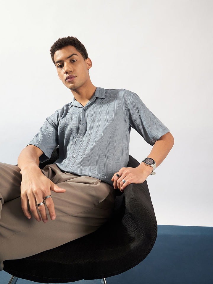 DENNISON Men Self Design Oversized Casual Shirt