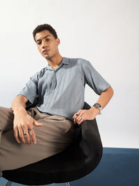 DENNISON Men Self Design Oversized Casual Shirt