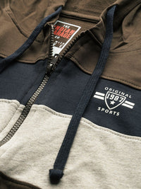 The Indian Garage Co Men Olive Green & Off-White Colourblocked Hooded Sweatshirt
