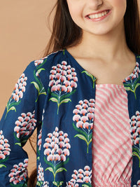 pspeaches Girls Striped A-Line Midi Cotton Dress