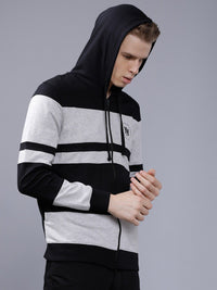 The Indian Garage Co Men Black & Grey Colourblocked Hooded Sweatshirt