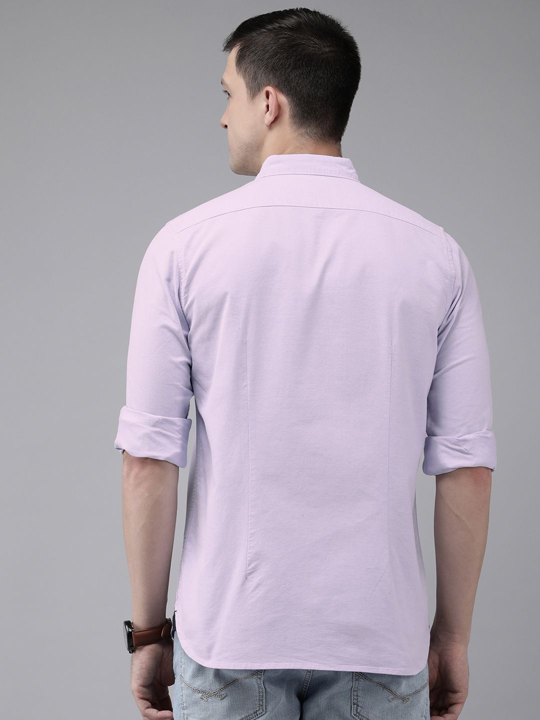 THE BEAR HOUSE Men Lavender Pure Cotton Solid Slim Fit Casual Shirt
