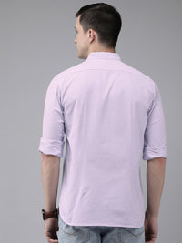 THE BEAR HOUSE Men Lavender Pure Cotton Solid Slim Fit Casual Shirt