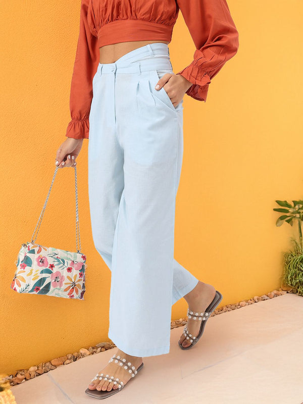 DressBerry Women Asymmetric Waist Pleated Formal Trousers