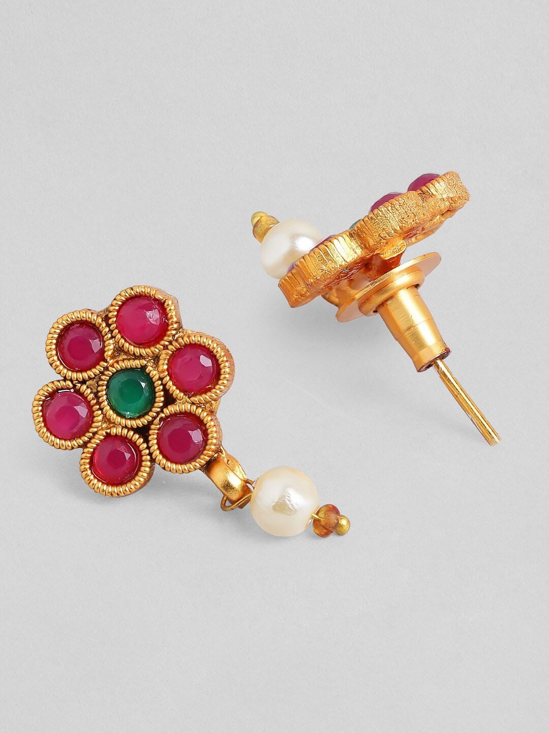 Rubans Gold-Plated & Ruby Stone Studded Handcrafted Layered Jewellery Set
