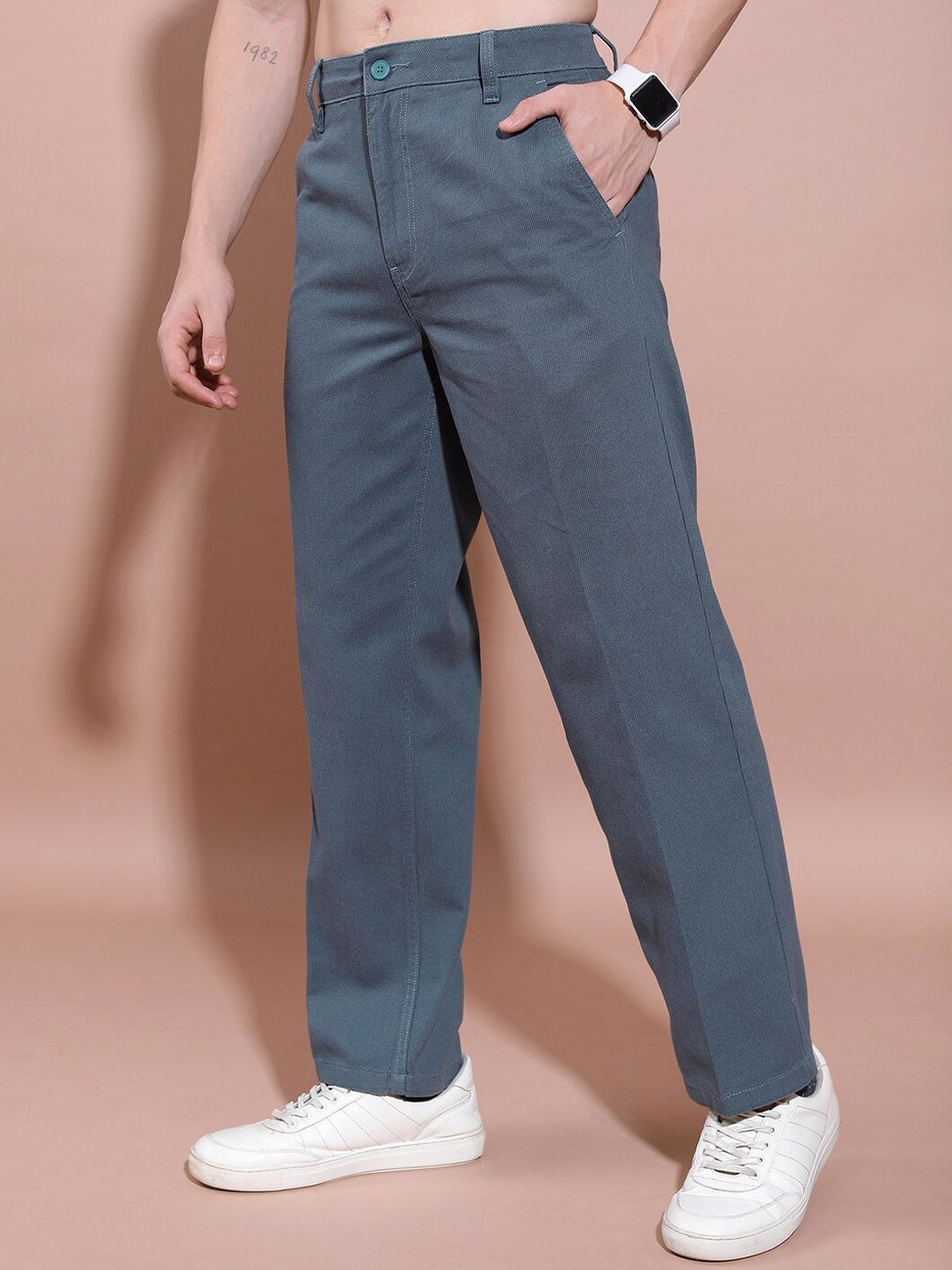 HIGHLANDER Men Straight Fit High-Rise Cotton Trousers