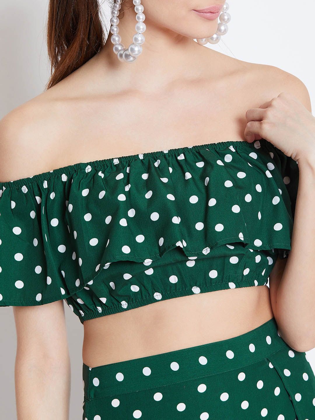Berrylush Women Green & White Printed Two-Piece Dress