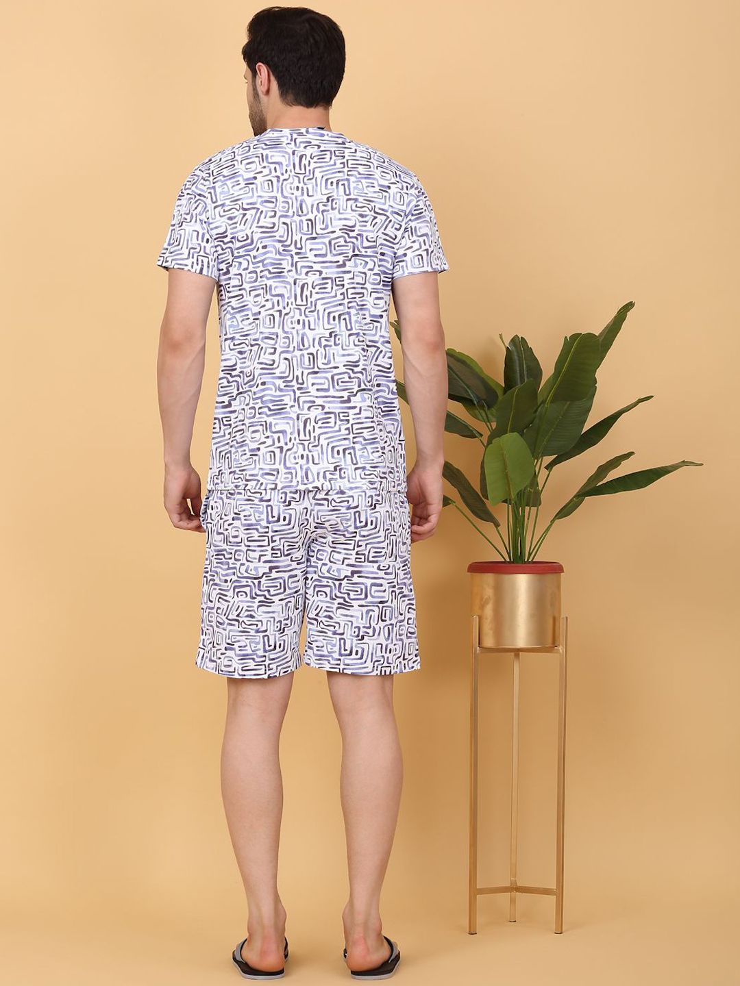 Sweet Dreams White & Purple Abstract Printed Round Neck Night suit