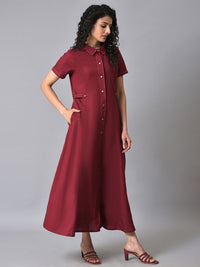 W Flared Hem Pure Cotton Shirt Maxi Dress