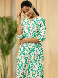 Libas Off White Floral Printed Keyhole Neck Straight Kurta