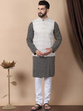 Anouk Black Floral Embroidered Thread Work Pure Cotton Kurta with Churidar & Nehru Jacket