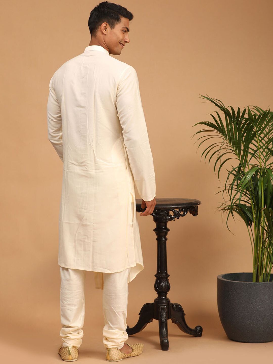 VASTRAMAY Men Asymmetric A-Line Kurta With Churidar & Mirror Work Dupatta