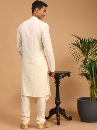 VASTRAMAY Men Asymmetric A-Line Kurta With Churidar & Mirror Work Dupatta
