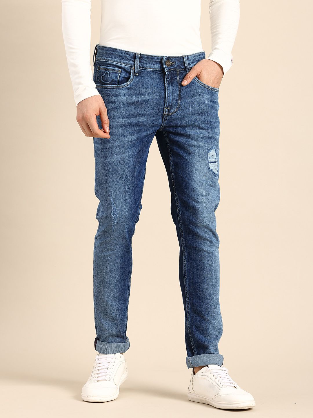 Being Human Men Skinny Fit Low Distress Heavy Fade Stretchable Jeans