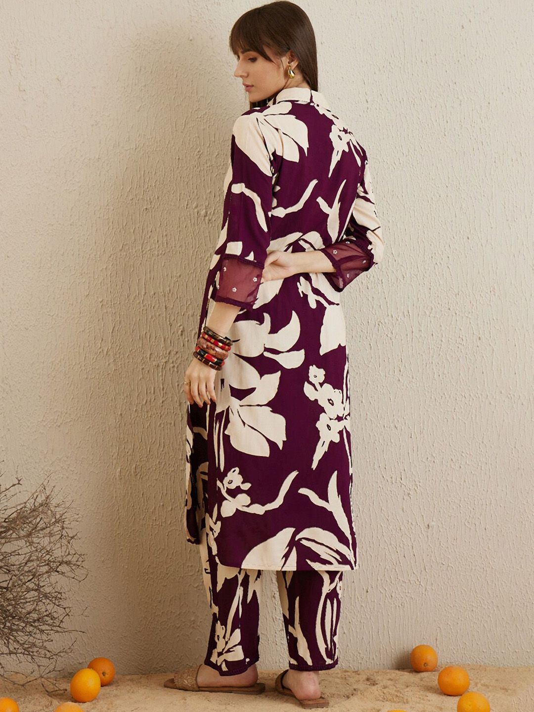 Indo Era Shirt Collar Floral Printed Straight Kurta with Trouser