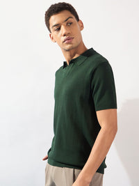 DENNISON Men Textured Polo Collar Knitted T-Shirt