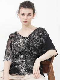 RAREISM Printed Kimono Sleeve V-Neck Cinched Waist Top