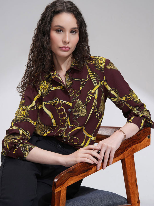 Tokyo Talkies Women Printed Button-Down Holiday Shirt