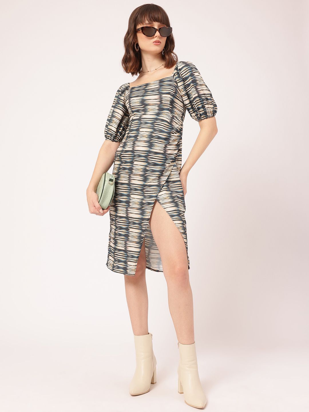 DressBerry Glamorous Getaway Printed Slit-Detail Sheath Dress