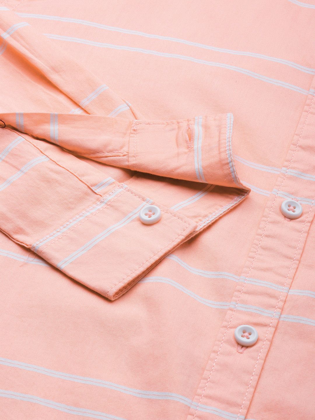 The Indian Garage Co Men Peach-Coloured Horizontal Striped Casual Shirt