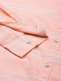 The Indian Garage Co Men Peach-Coloured Horizontal Striped Casual Shirt