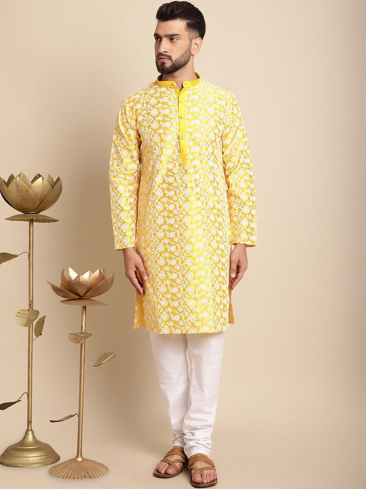 Anouk Floral Embroidered Silk Cotton Kurta With Churidar