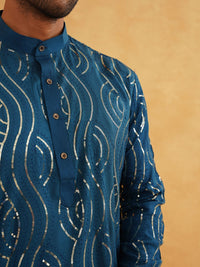 SOJANYA Leheriya Sequinned Band Collar Pure Cotton Straight Kurta With Churidar