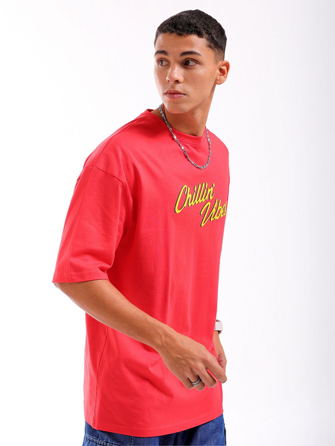 The Indian Garage Co Men Back Printed Pure Cotton Oversized Round Neck T-shirt
