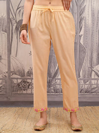 Vishudh Orange Embroidered Regular Mirror Work Pure Cotton Kurta with Trousers & Dupatta