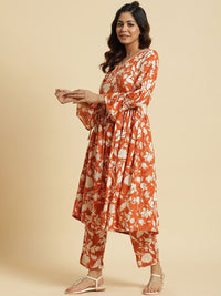 W Floral Printed V-Neck Empire Kurta with Trousers
